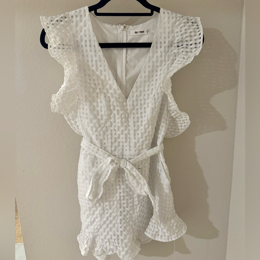White Gingham Romper with tie waist